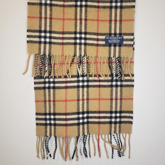 Burberry Beige Red Nova Check Scarf 100% Cashmere Made In Scotland Authentic EUC - Picture 1 of 5